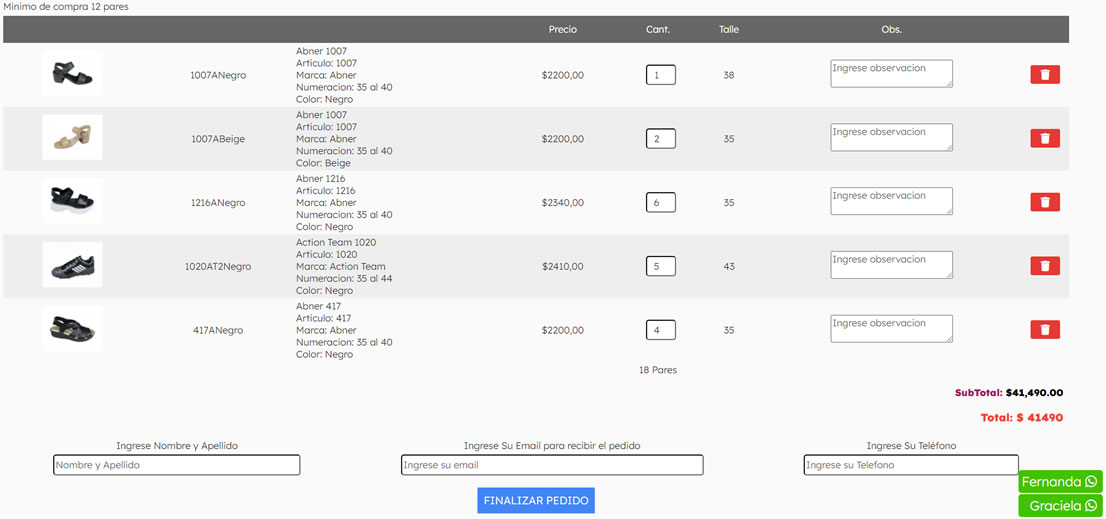 Sección del carrito de compras mayorista - Distribuidora Koruk